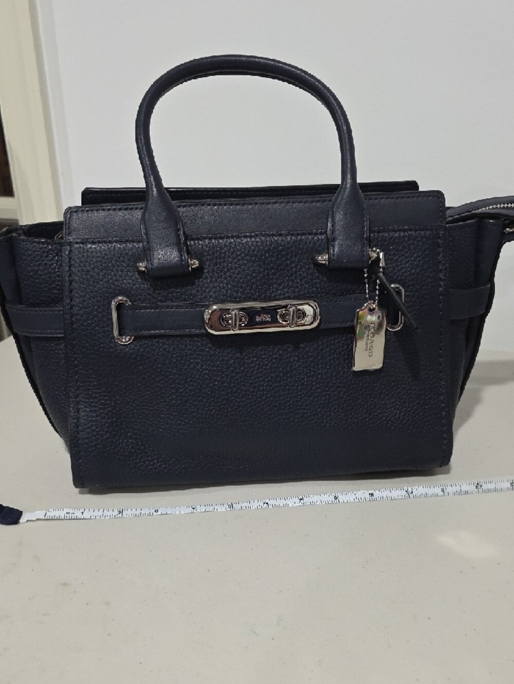 Coach Swagger 27 Navy Pebbled Leather Satchel with Silver Hardware Purse F87295 - Picture 16 of 16